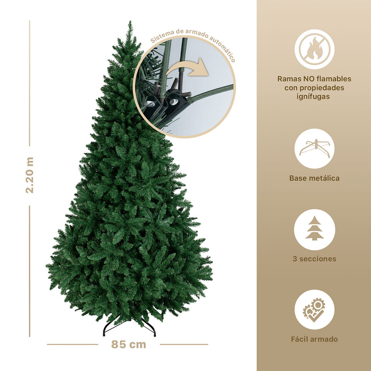 Árbol de Navidad Pino Navideño de 2.2m 1380 Ramas - Verde para ESQUIMAL.