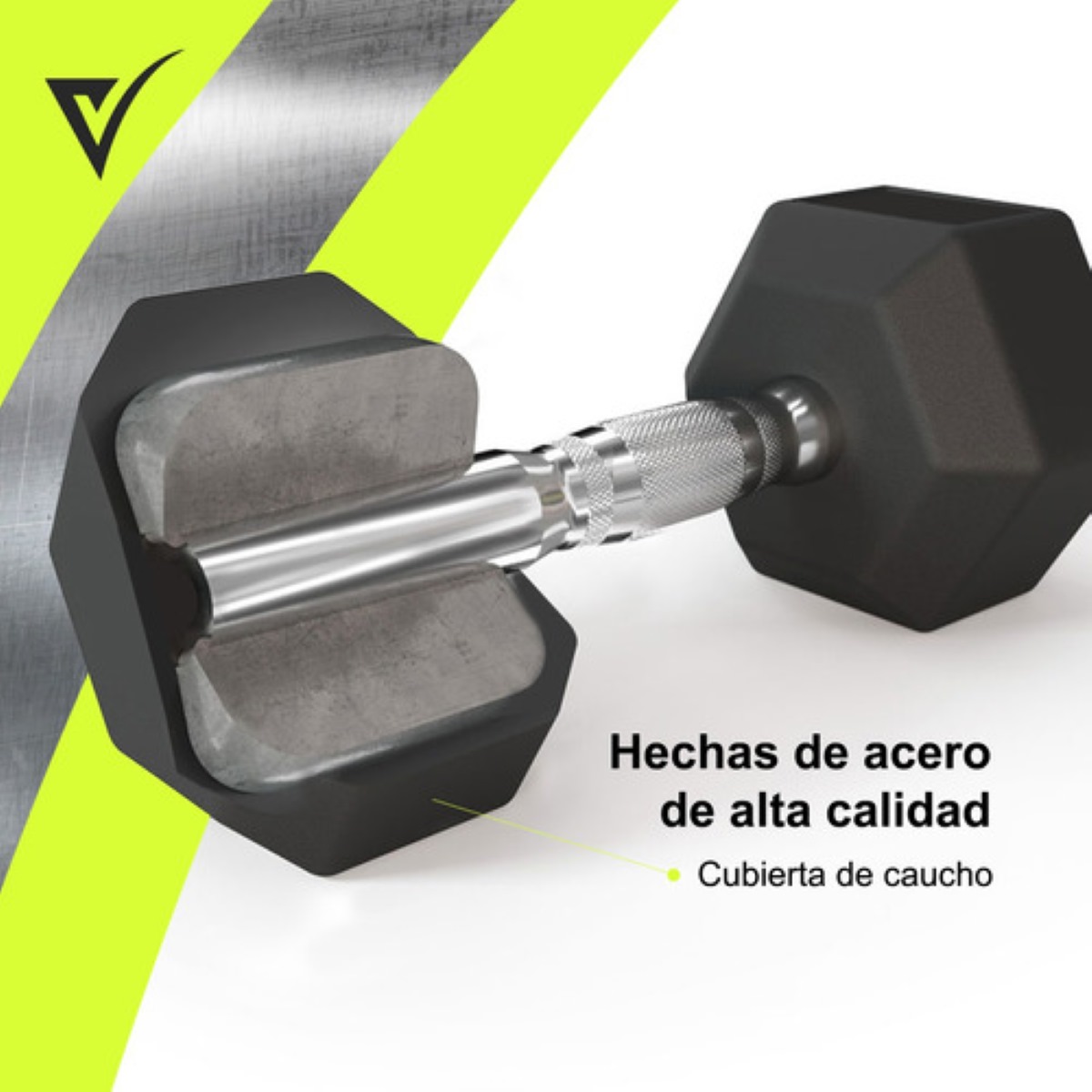 Par de Mancuernas Pesas Hexagonales Caucho 10lb/4.5kg Crossfit negro/gris