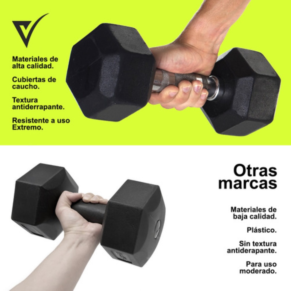 Par de Mancuernas Pesas Hexagonales Caucho 10lb/4.5kg Crossfit negro/gris