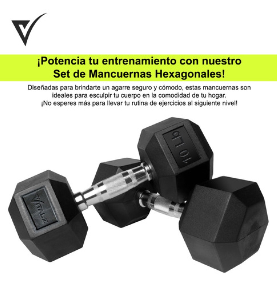Par de Mancuernas Pesas Hexagonales Caucho 10lb/4.5kg Crossfit negro/gris