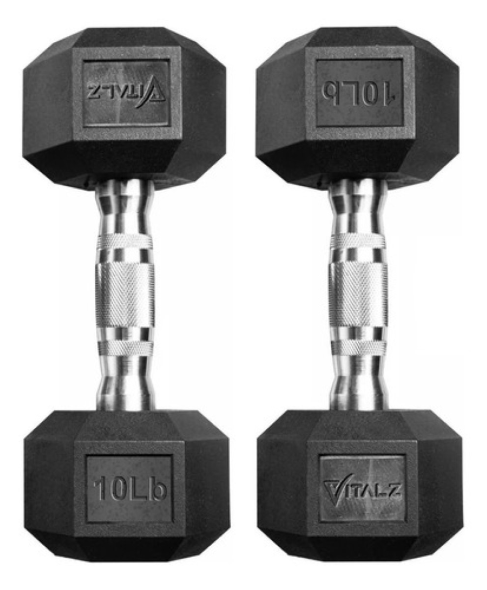 Par de Mancuernas Pesas Hexagonales Caucho 10lb/4.5kg Crossfit negro/gris