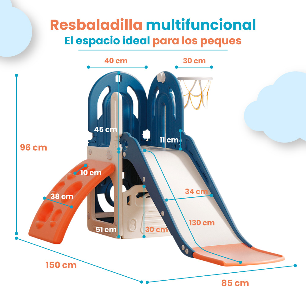 Resbaladilla con canasta y escaladora infantil 2 En 1 Centro de juegos 