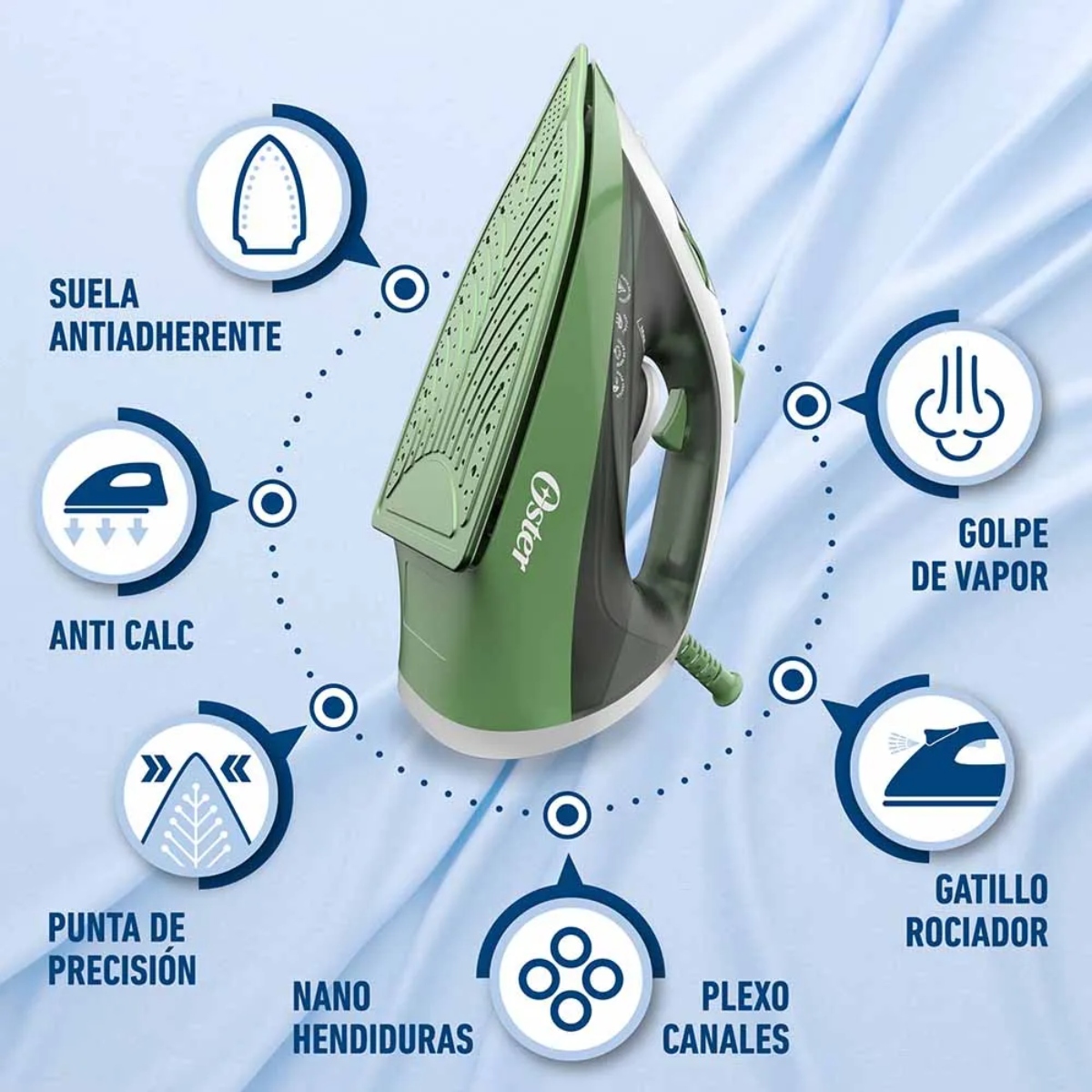 Plancha de Vapor Oster GCSTBS6001 (2115014) C/ Suela Antiadherente Verde ALBY2
