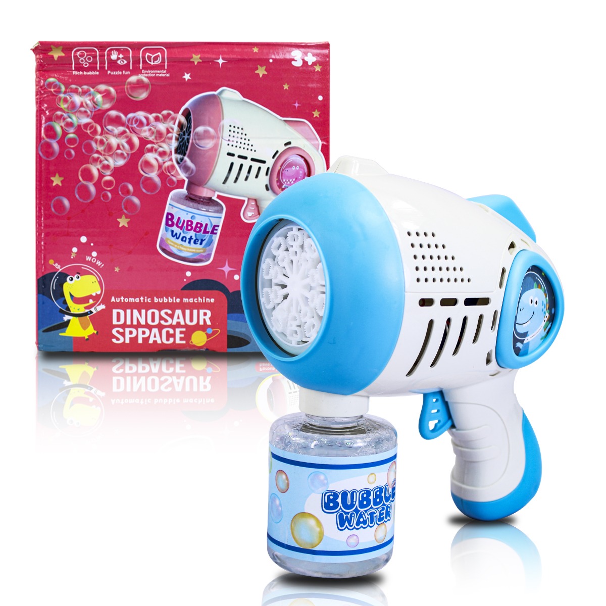 Pistola Burbujas de Jabon Niños,Maquina de Burbujas Automática Recargable con Luces LED/5000+ Burbujas/100ml Solució