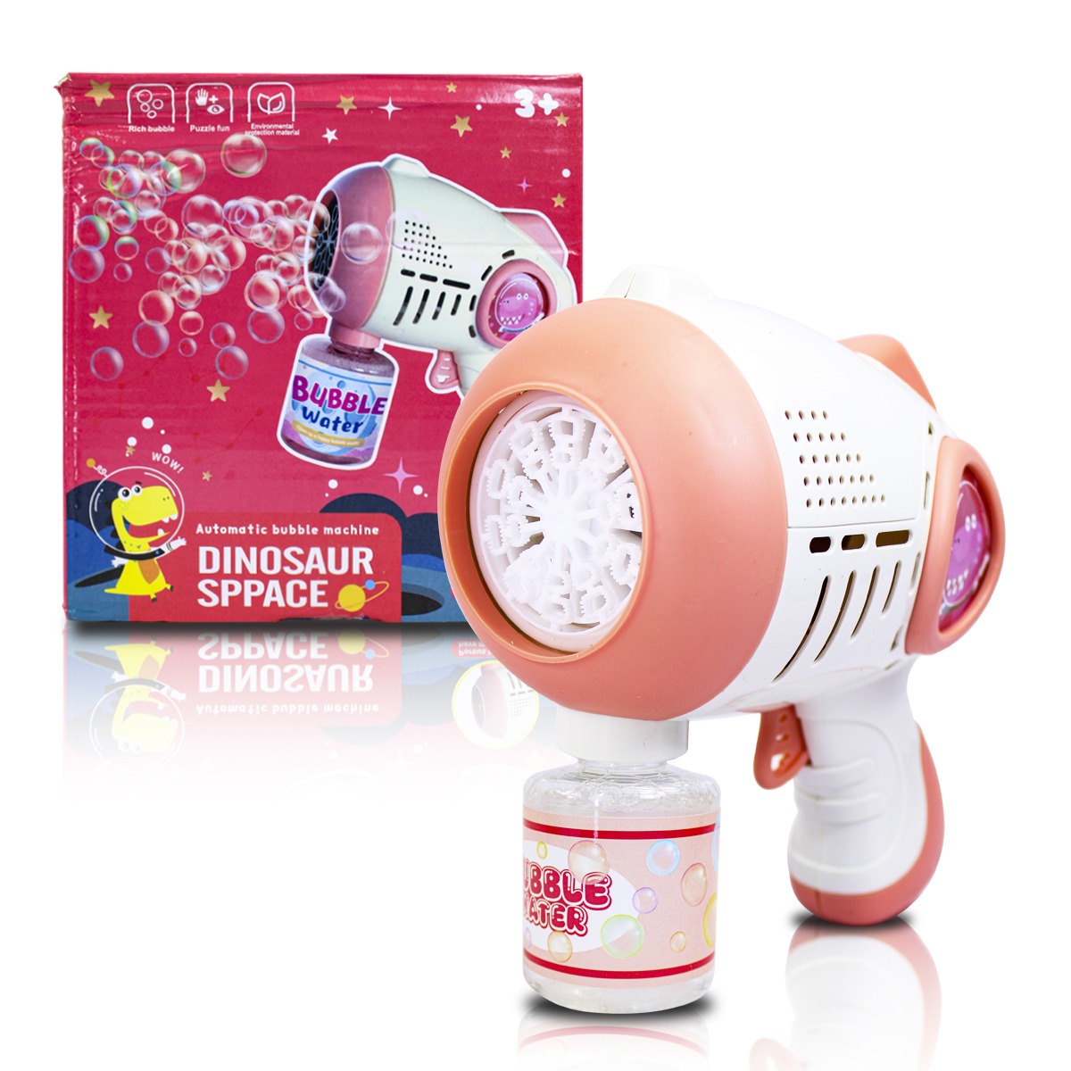 Pistola Burbujas de Jabon Niños,Maquina de Burbujas Automática Recargable con Luces LED/5000+ Burbujas/100ml Solució