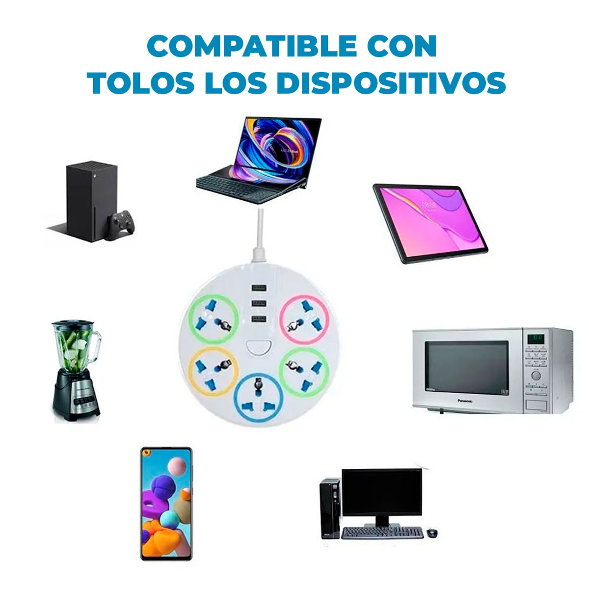 Multicontacto Circular Multiusos 3 Puertos Usb 5 Conexiones