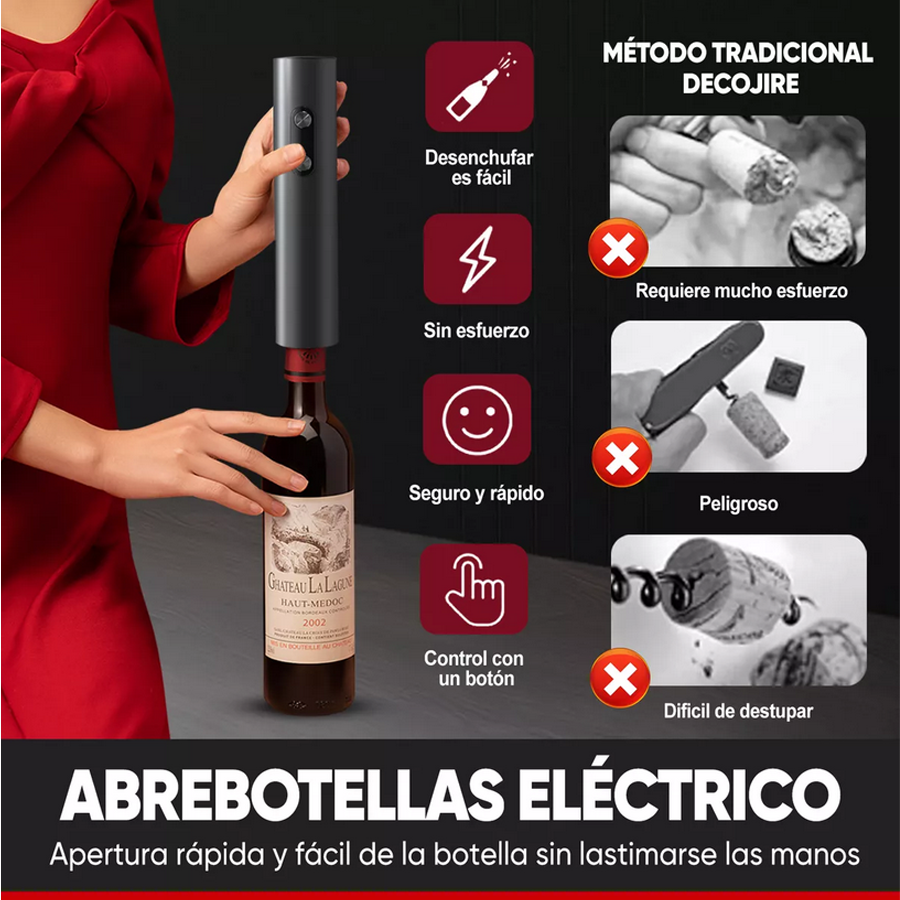 Sacacorchos De Vino Eléctrico 4 En 1 Con Base Kit Sacacorcho