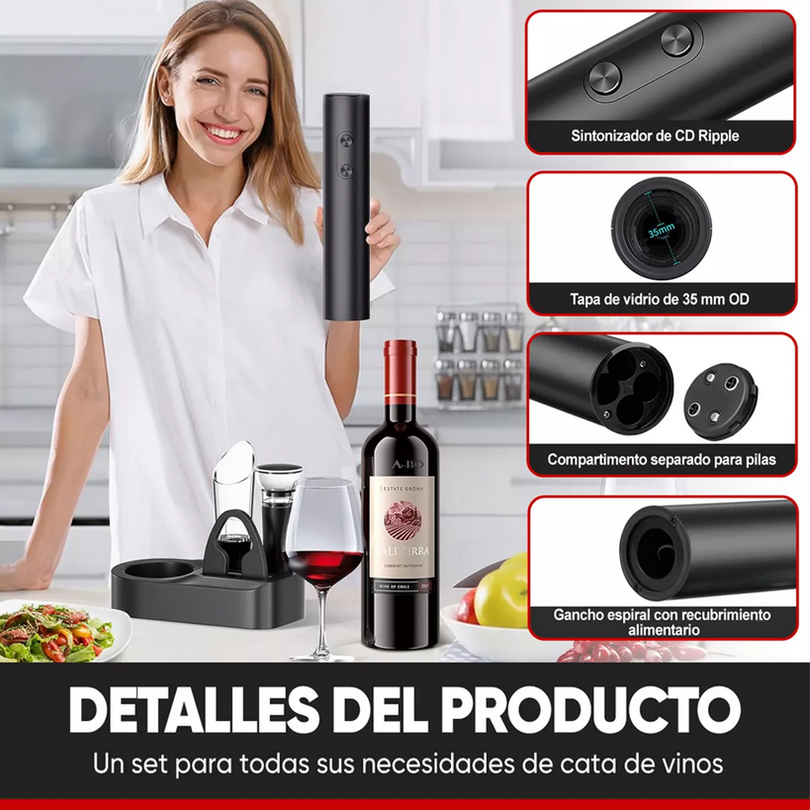 Sacacorchos De Vino Eléctrico 4 En 1 Con Base Kit Sacacorcho