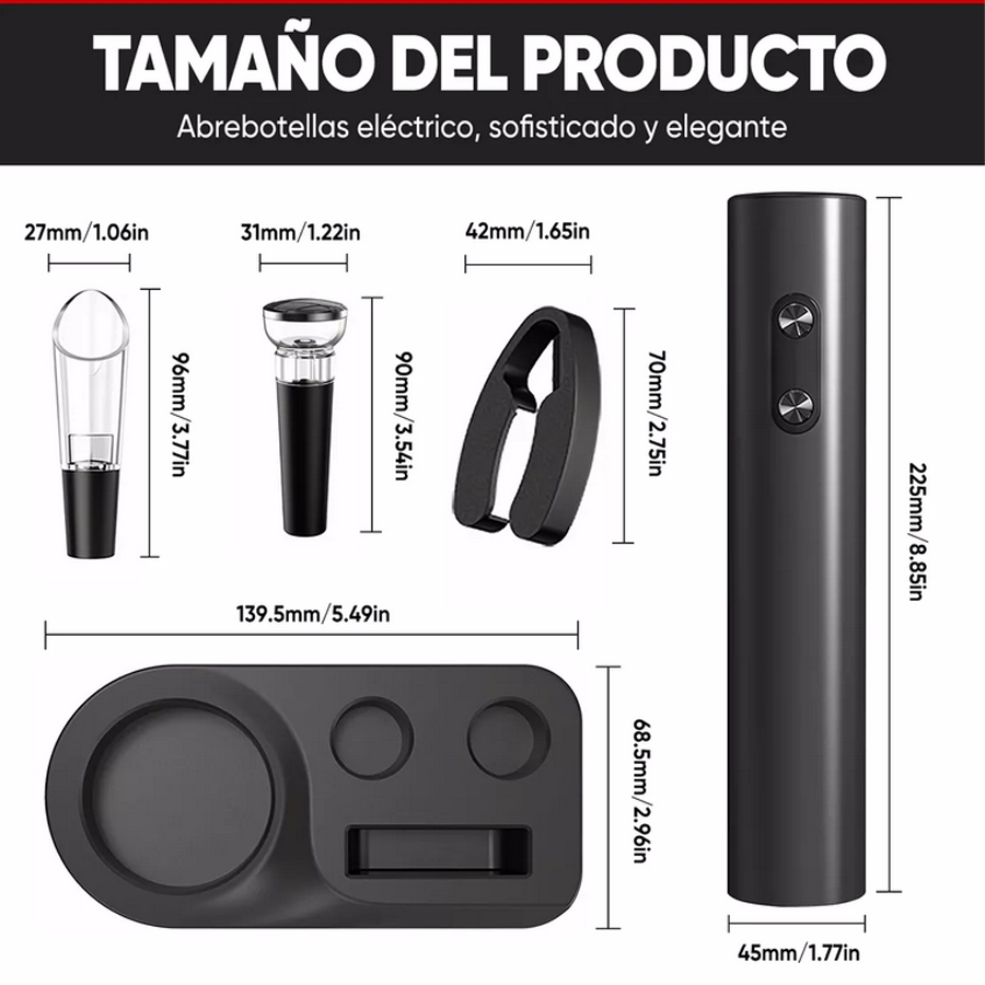 Sacacorchos De Vino Eléctrico 4 En 1 Con Base Kit Sacacorcho