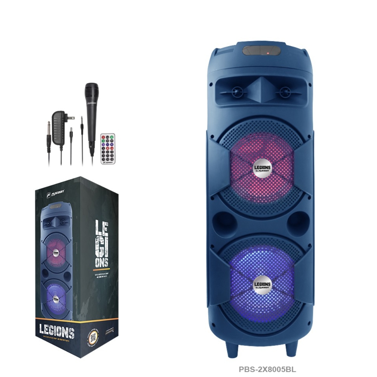 Bafle Amplificado Fussion PBS-2X8005BL 2X8" Legions 40,000W Azul ENDY5