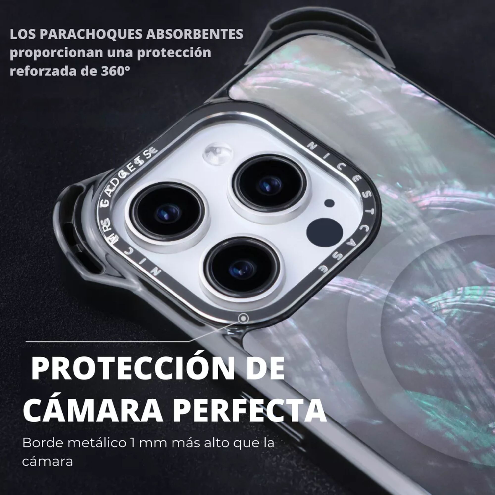 Funda Uso Rudo Ultra Bounce Concha Nacar Para Iphone 13 pro max  Concha Color Gris