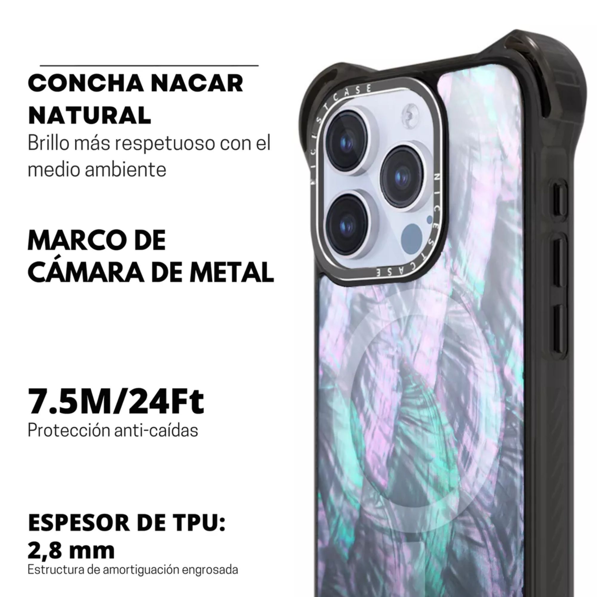 Funda Uso Rudo Ultra Bounce Concha Nacar Para Iphone 13 pro max  Concha Color Gris