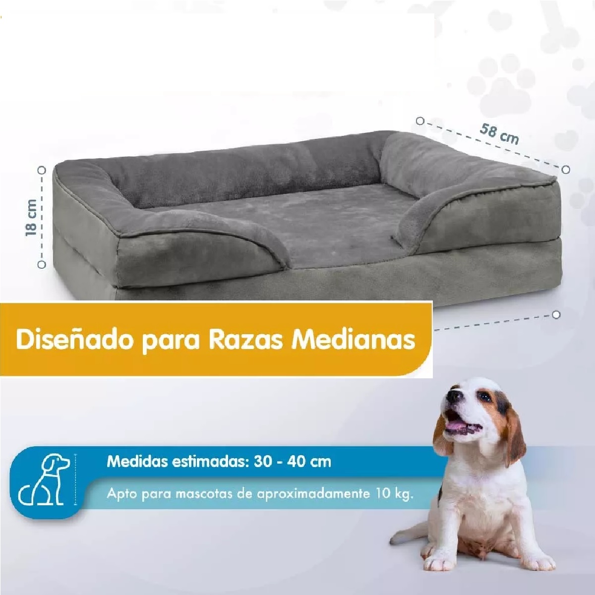 Cama Para Perro Mediana Color Gris Mascota Suave Resistente