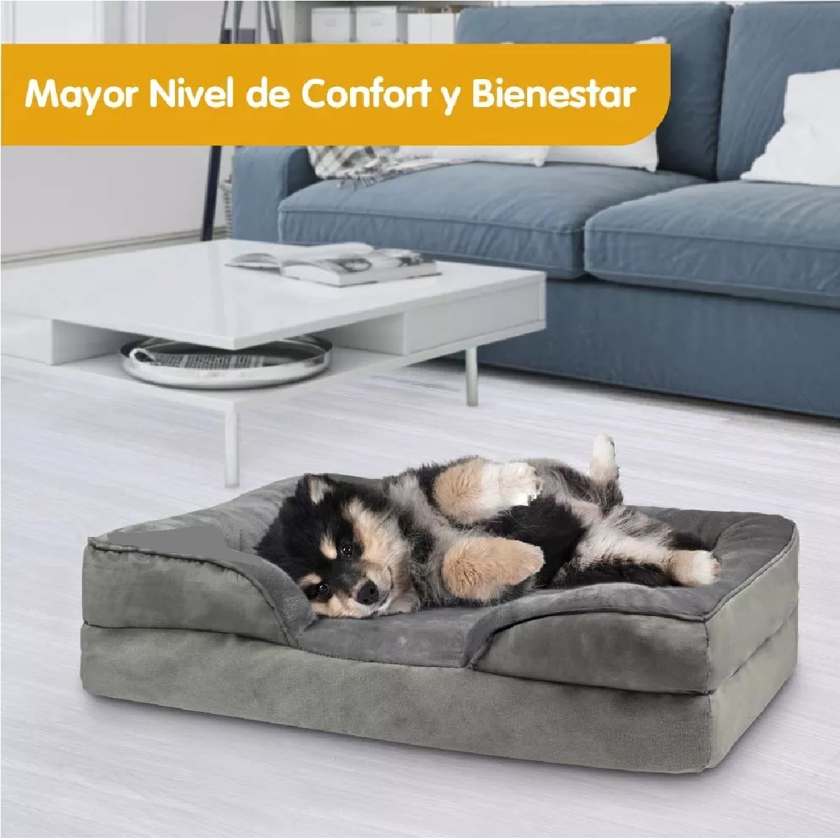 Cama Para Perro Mediana Color Gris Mascota Suave Resistente