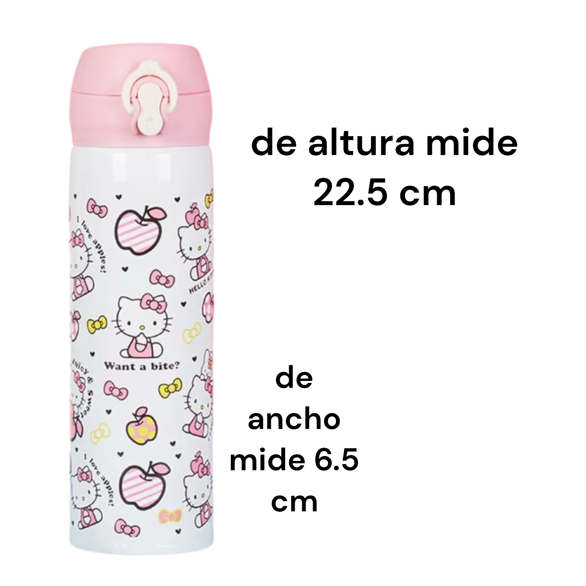 Termo infantil, vaso para agua, Hello Kitty, 500 mililitros, 