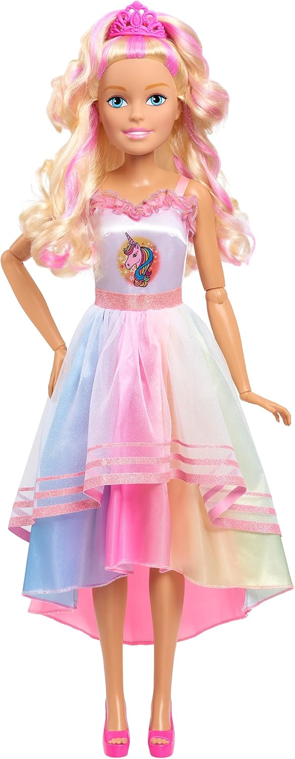 Barbie Gigante Fiesta Unicornio 72cm De Altura Pelo Rubio