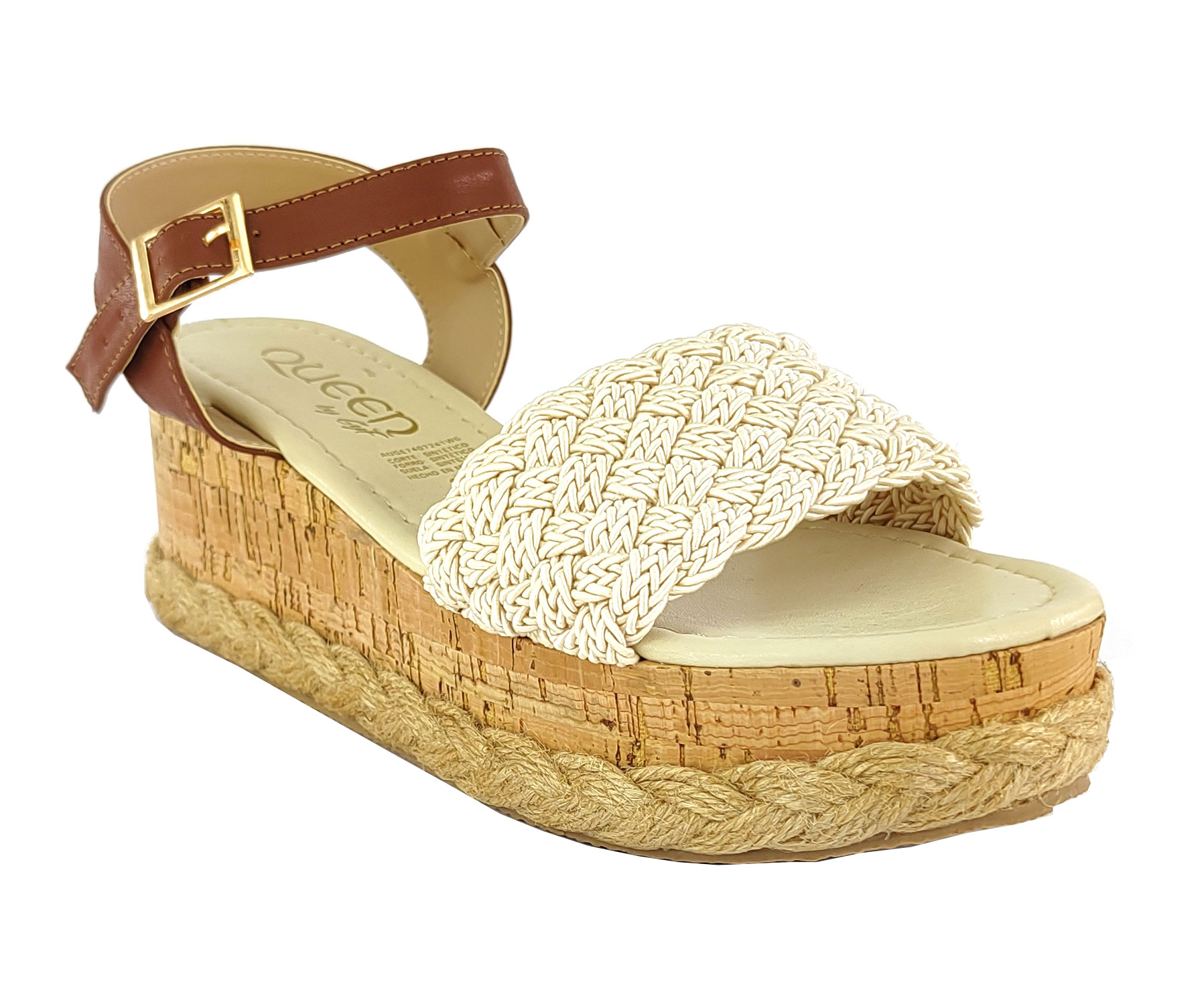 Plataforma Bajita Para Mujer Yute Tira Tejida En Frente Tan/Beige