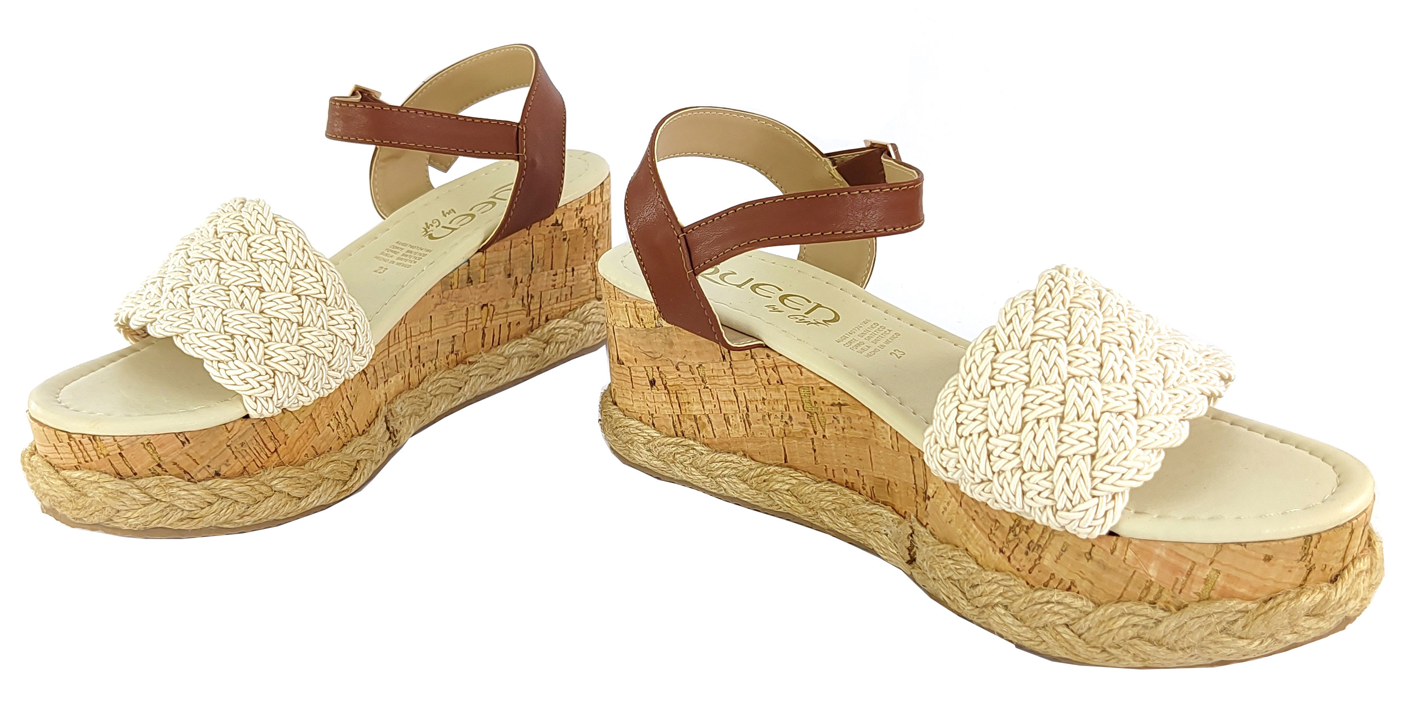 Plataforma Bajita Para Mujer Yute Tira Tejida En Frente Tan/Beige
