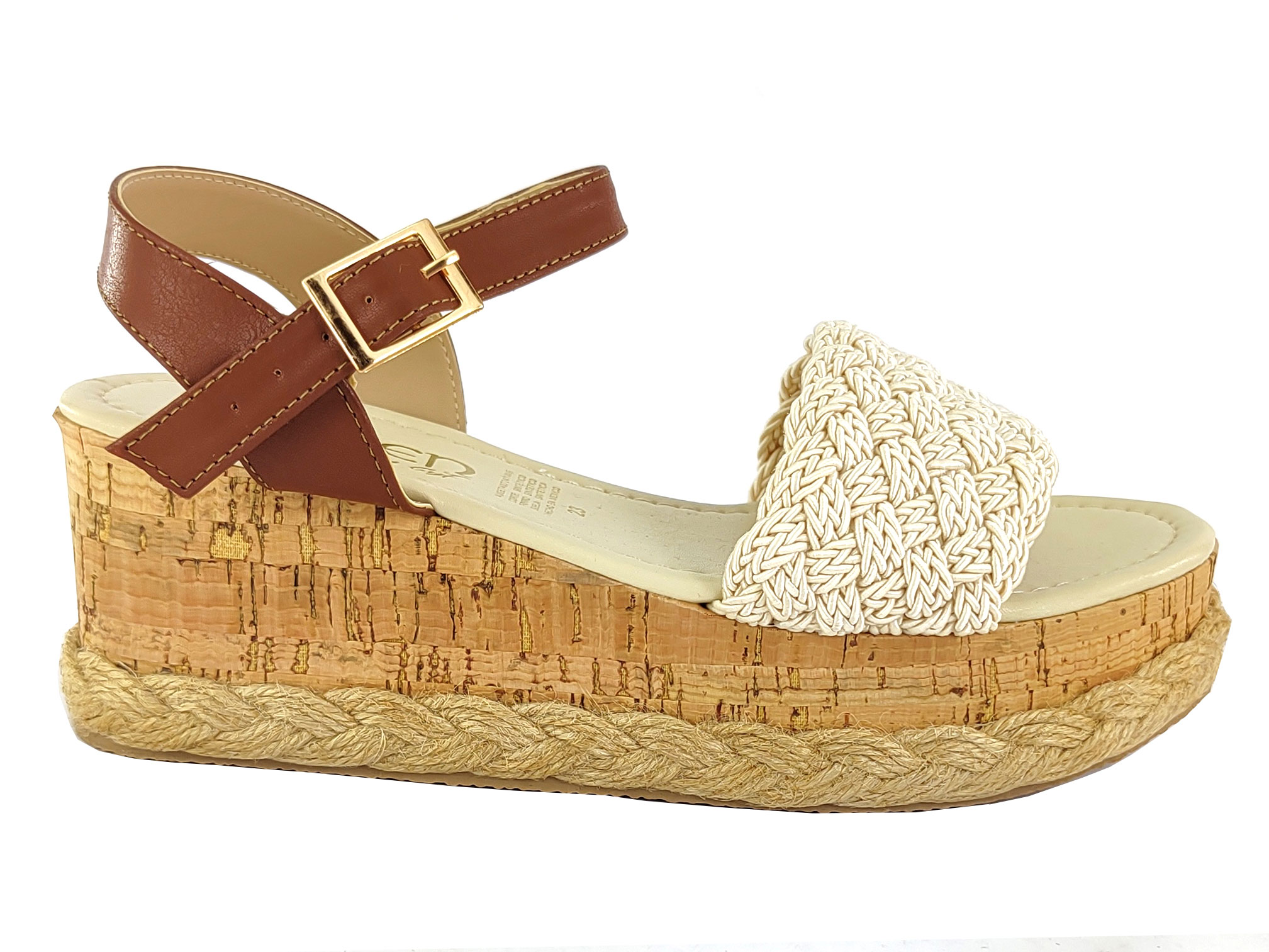 Plataforma Bajita Para Mujer Yute Tira Tejida En Frente Tan/Beige