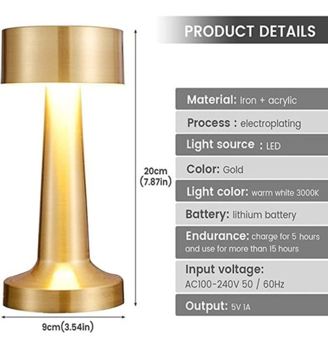 Lámpara De Mesa De Barra Led Decoración De Escritorio Luz Tá dorado