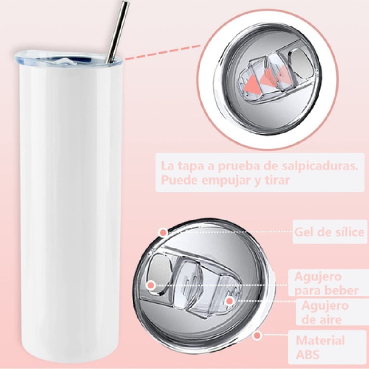Vaso Termo Sublimación Sublimar Acero 20oz 4 pzs blanco