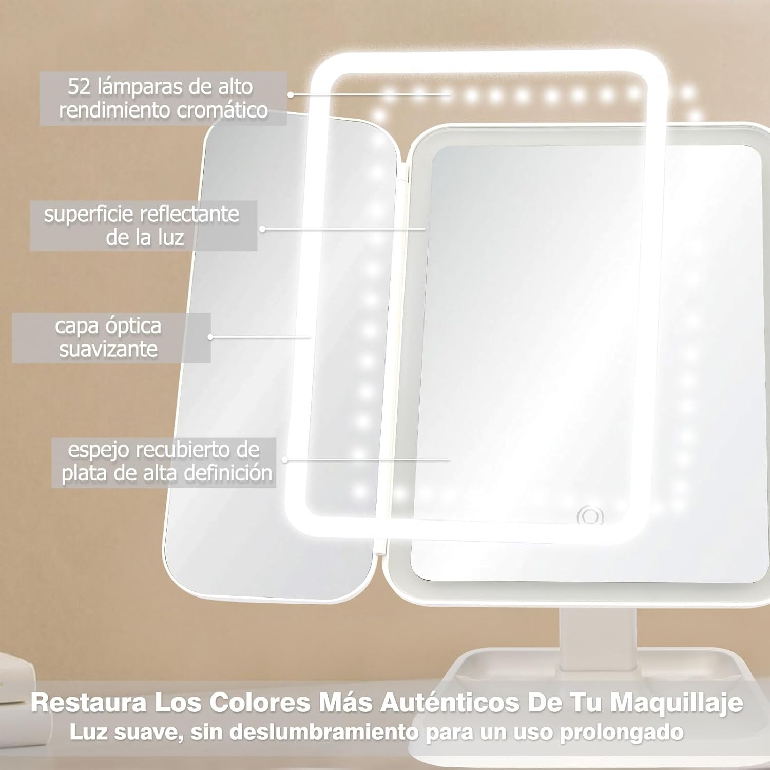 Espejo con Luz para Maquillaje Espejo con Aumento 2X 3X 10X Espejo de Tocador Espejo Vanity con Luz LED, Plegable, Control Táctil, 180° Rotación Ajustable
