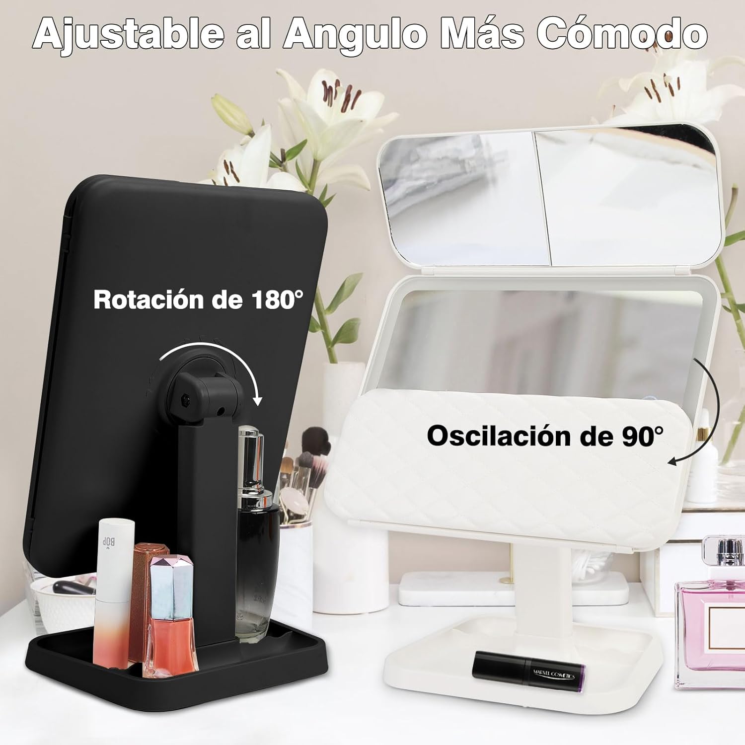 Espejo con Luz para Maquillaje Espejo con Aumento 2X 3X 10X Espejo de Tocador Espejo Vanity con Luz LED, Plegable, Control Táctil, 180° Rotación Ajustable