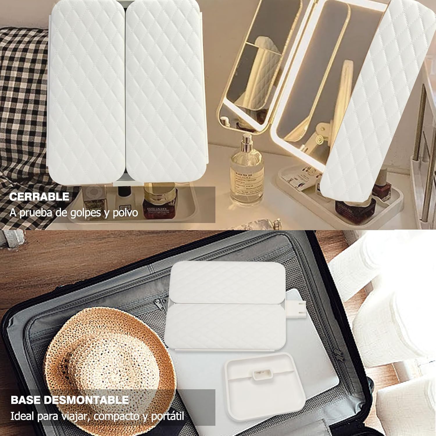 Espejo con Luz para Maquillaje Espejo con Aumento 2X 3X 10X Espejo de Tocador Espejo Vanity con Luz LED, Plegable, Control Táctil, 180° Rotación Ajustable