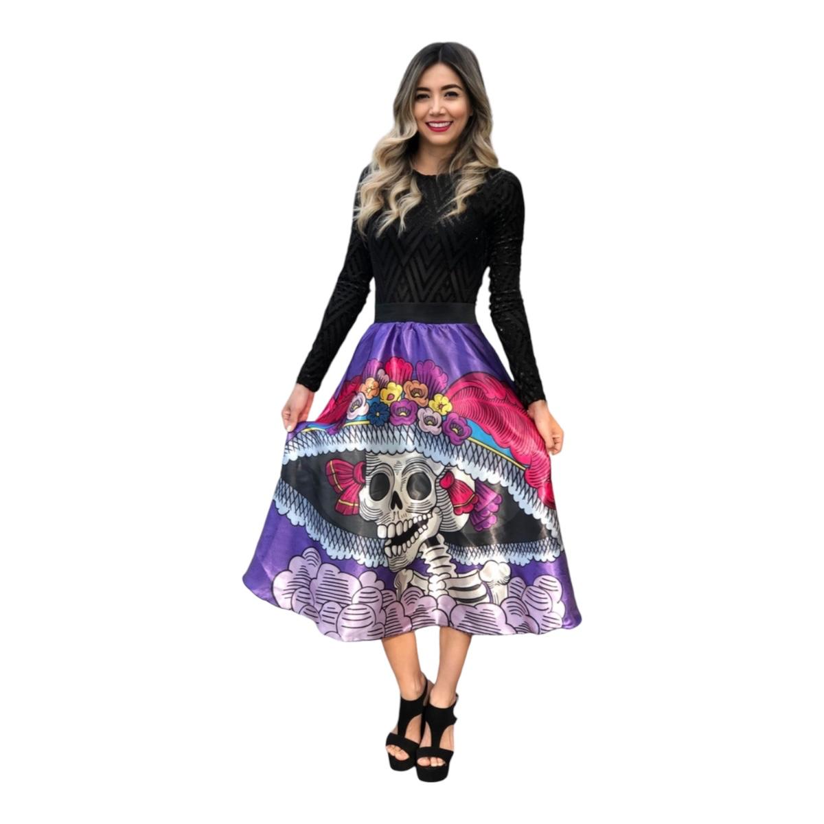 Falda Disfraz Mujer Para Día De Muertos Halloween Catrina