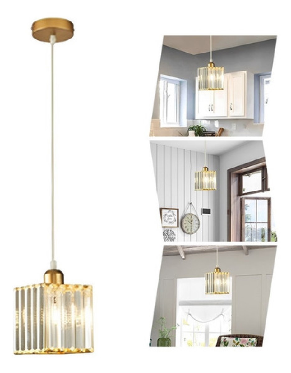 Lámpara Colgante De Techo Cristal Moderna Decorativa Cuadrado Dorado