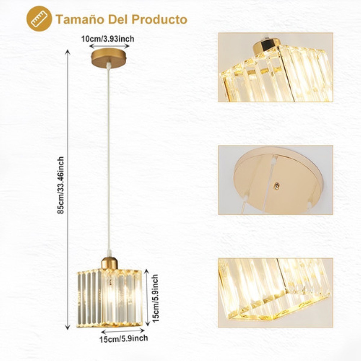 Lámpara Colgante De Techo Cristal Moderna Decorativa Cuadrado Dorado