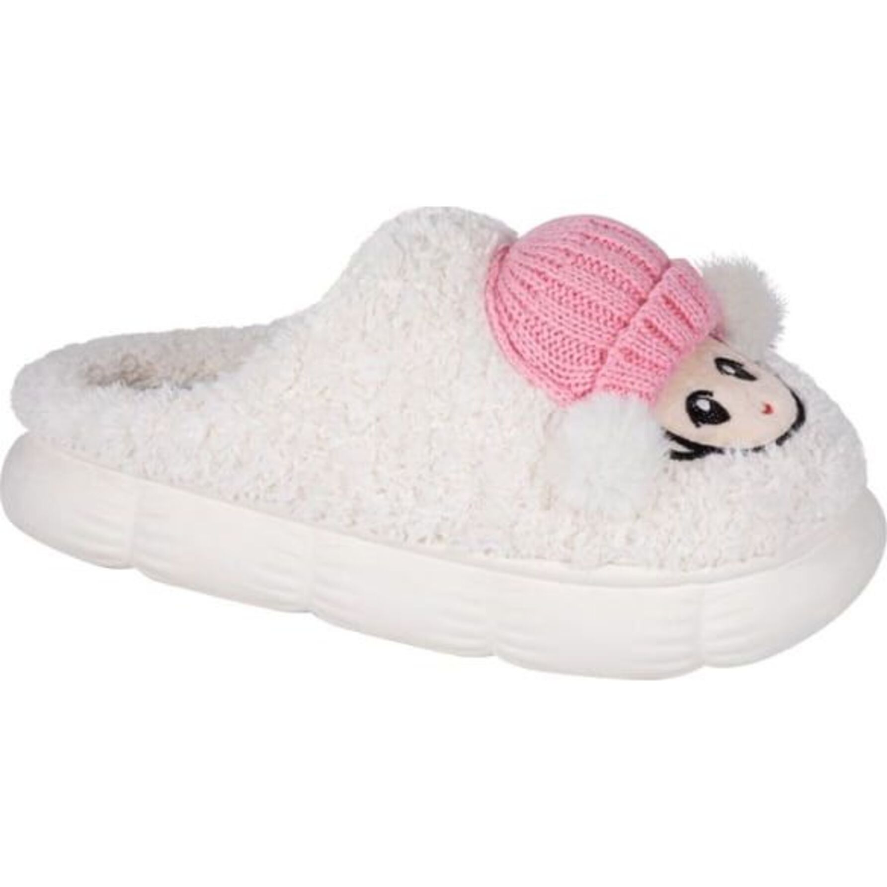 Pantufla para mujer estilo borrego, con estampado de niño, color blanco, marca Love to Lounge 1115718