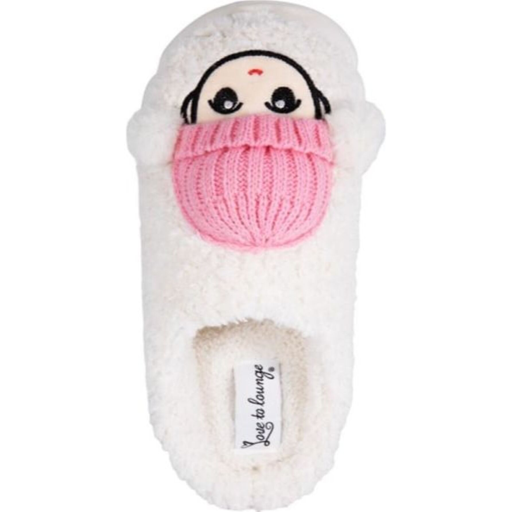 Pantufla para mujer estilo borrego, con estampado de niño, color blanco, marca Love to Lounge 1115718