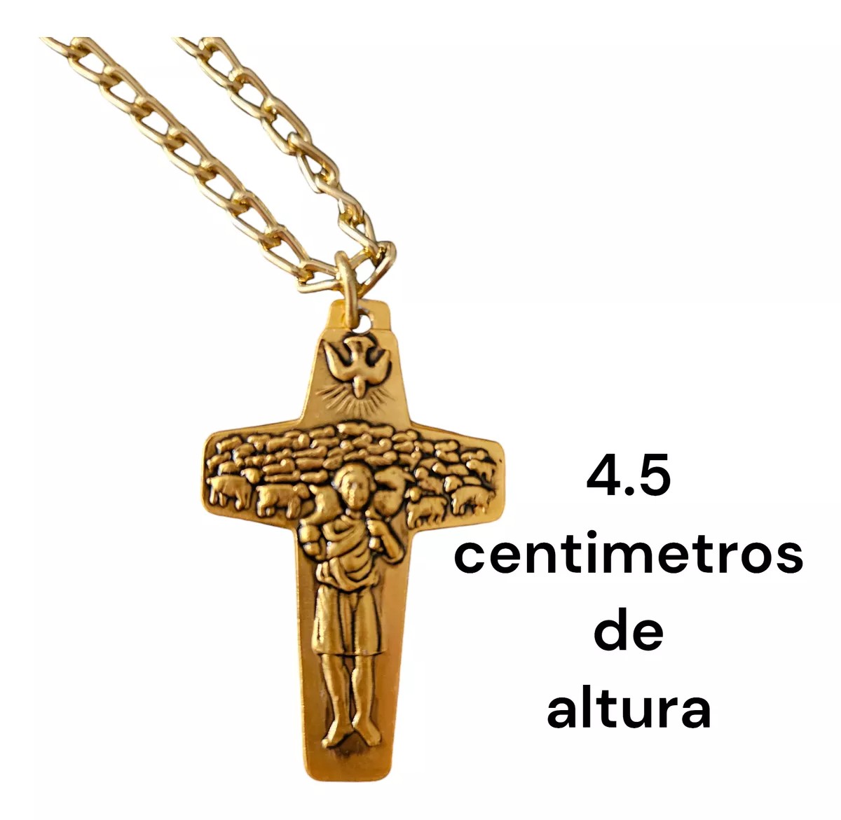 Cruz Del Buen Pastor De Aluminio Con Cadena Y Estampa, Papa