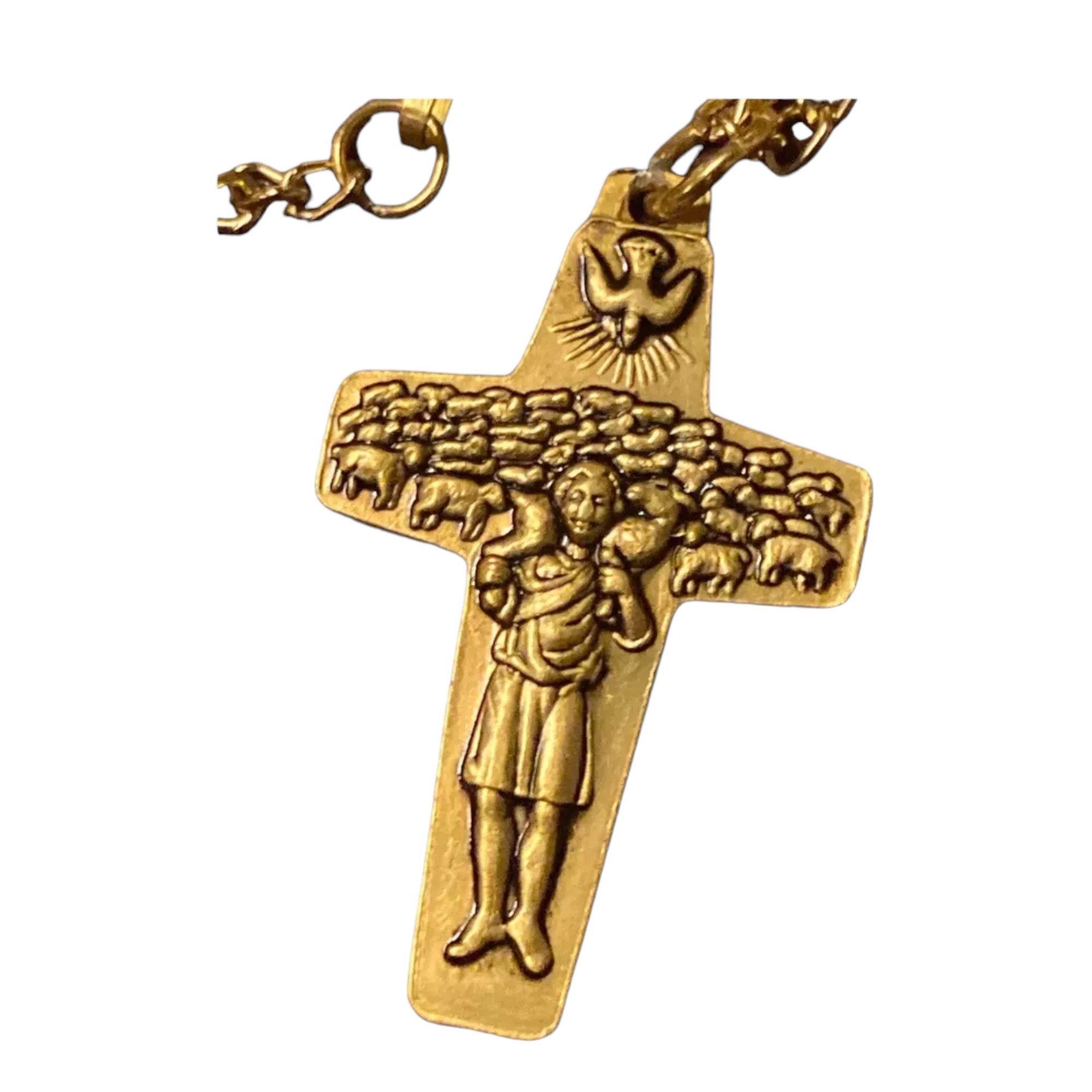 Cruz Del Buen Pastor De Aluminio Con Cadena Y Estampa, Papa