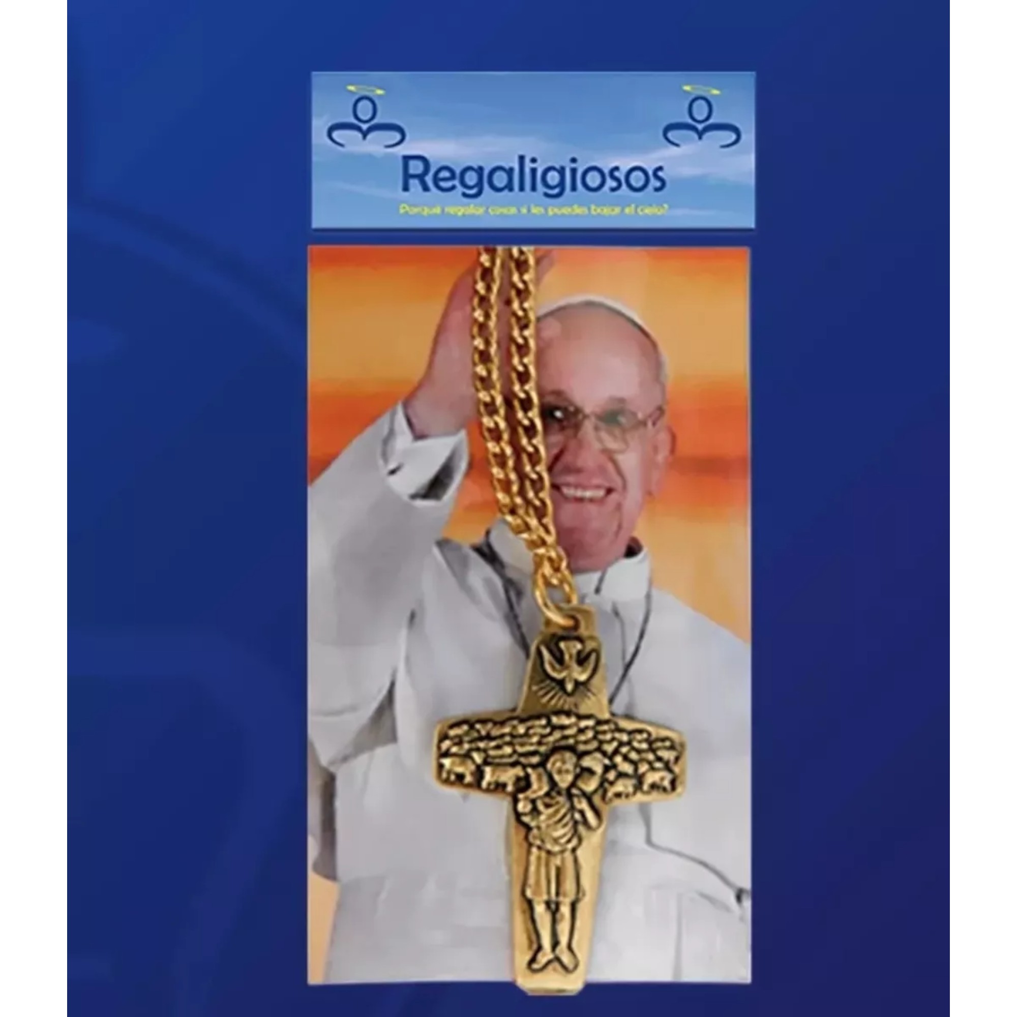 Cruz Del Buen Pastor De Aluminio Con Cadena Y Estampa, Papa