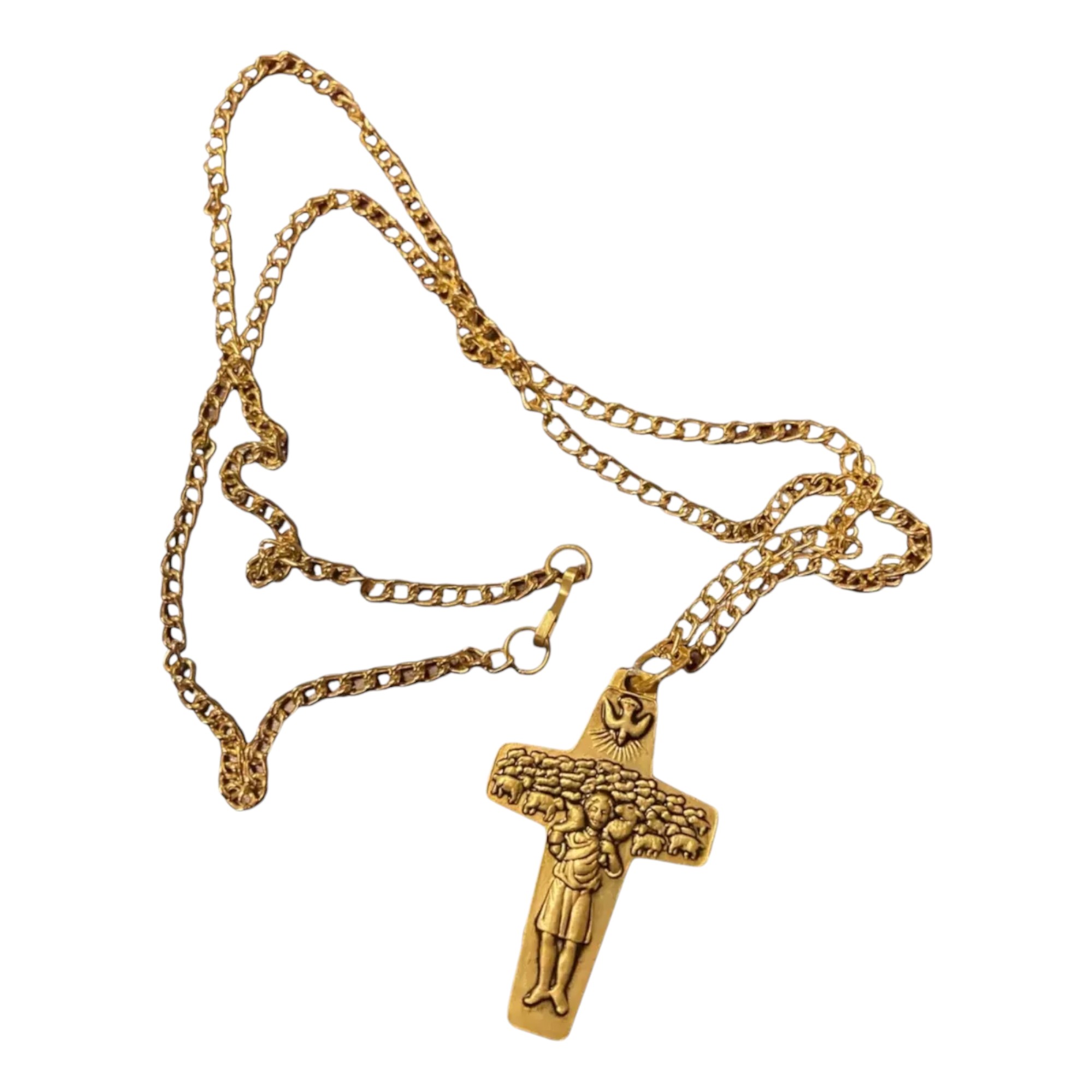 Cruz Del Buen Pastor De Aluminio Con Cadena Y Estampa, Papa