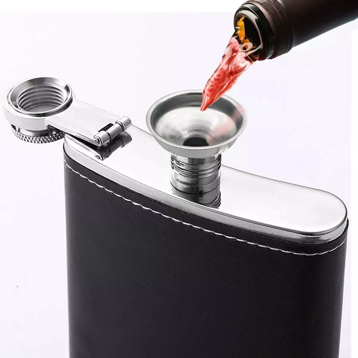 Licorera Y Ánfora De Bolsillo De 8oz Con Copas De Vino 236ml Color funda piel