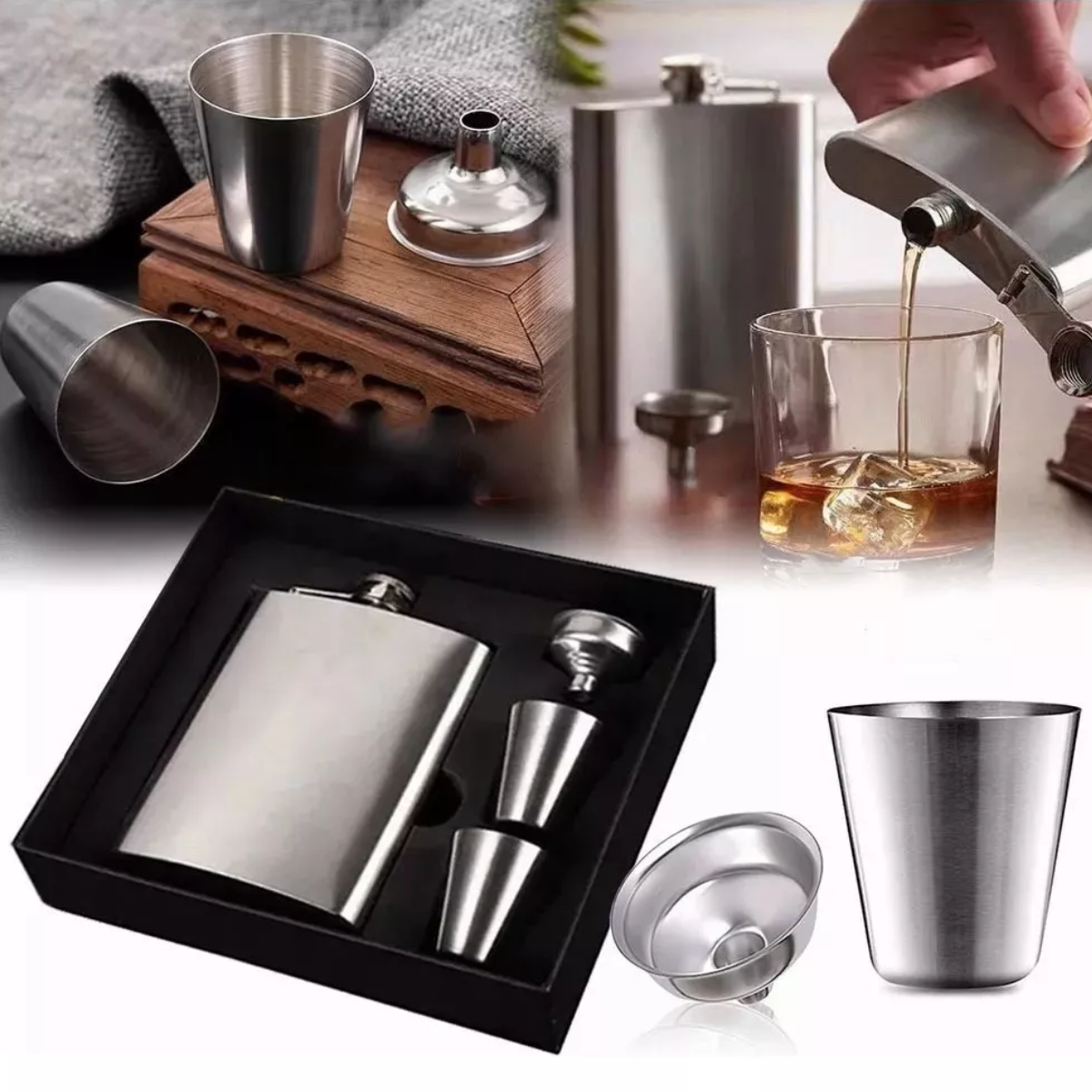 Set Licorera De 8 Oz,ánfora Rocker Acero Inoxidable