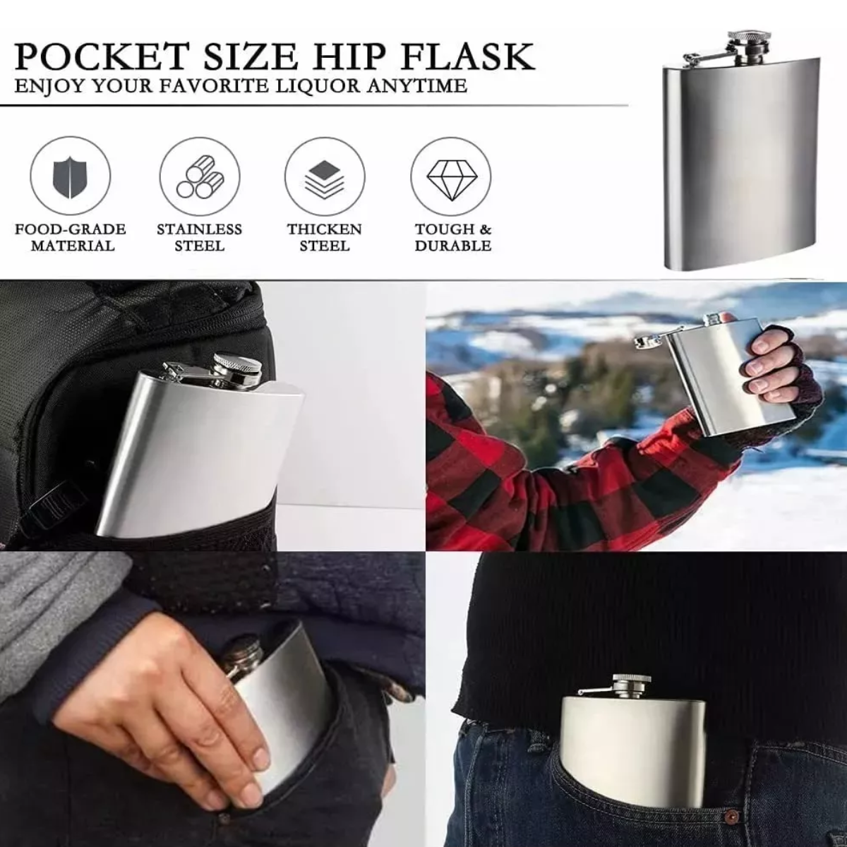 Set Licorera De 8 Oz,ánfora Rocker Acero Inoxidable