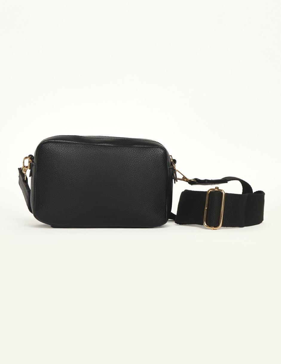 Bolsa Bandolera  Negra Crossbody Doble Cierre Para Mujer Devendi
