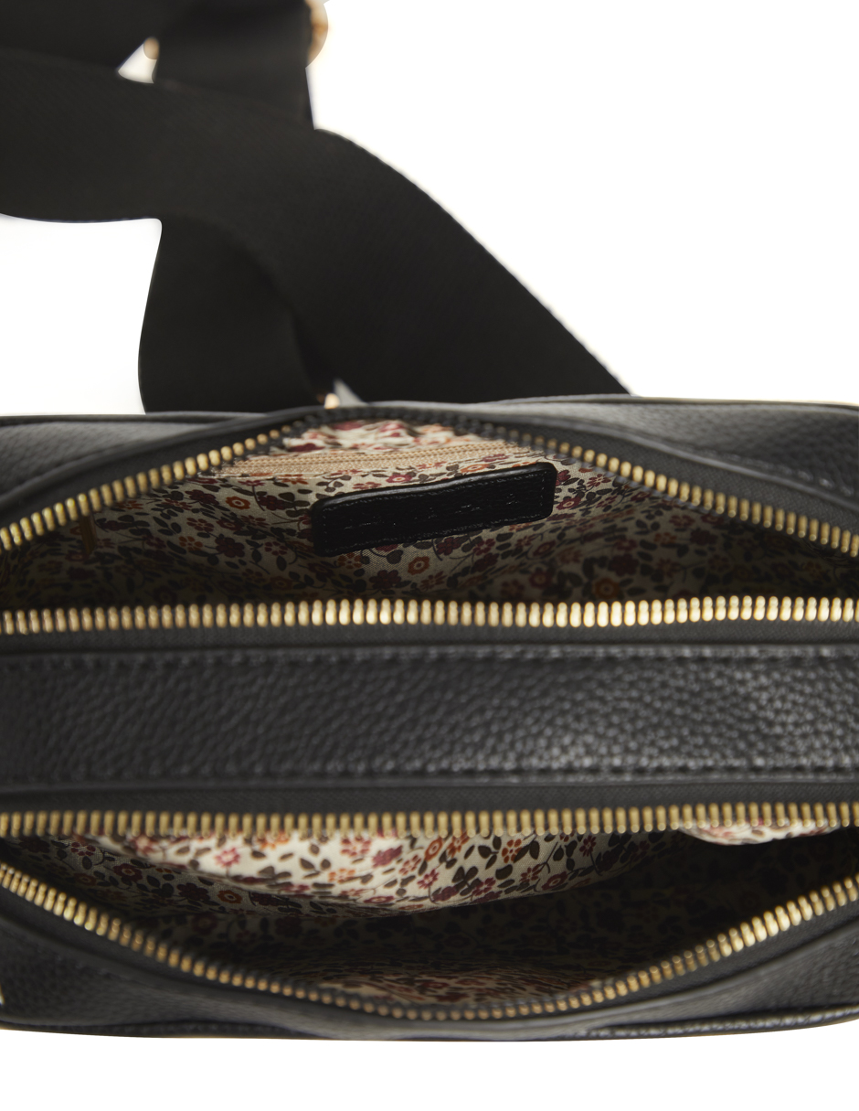 Bolsa Bandolera  Negra Crossbody Doble Cierre Para Mujer Devendi