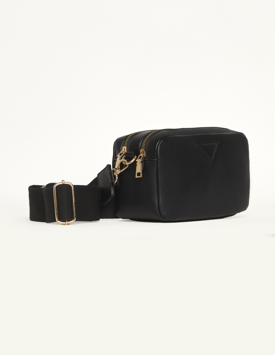 Bolsa Bandolera  Negra Crossbody Doble Cierre Para Mujer Devendi