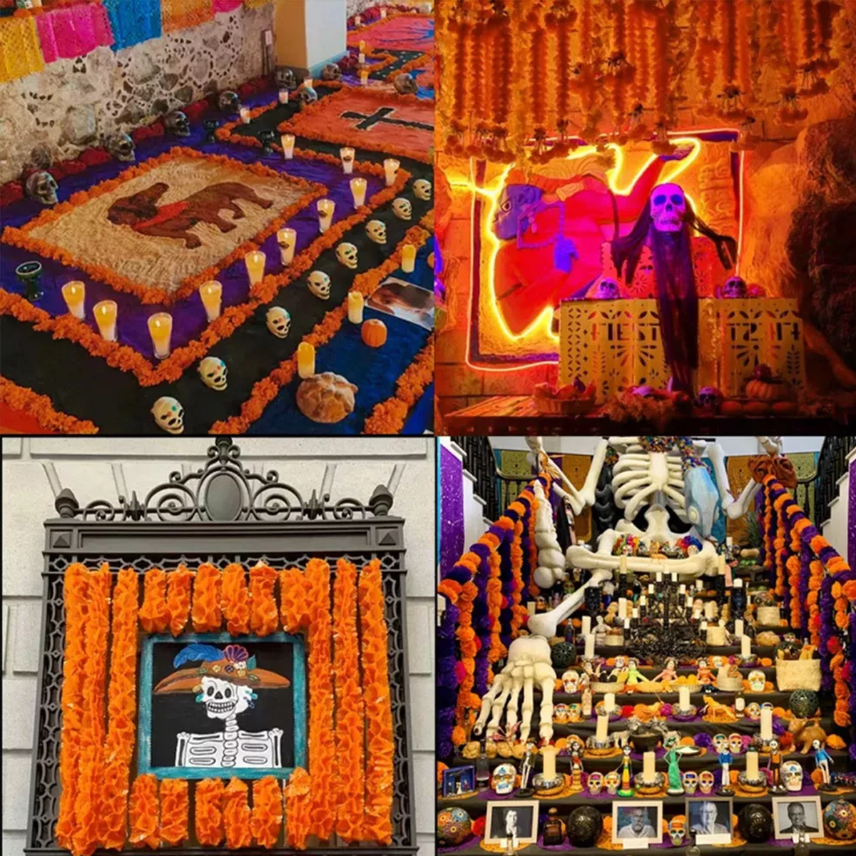 60pc Flores Artificial Cempasúchil Decoración Día Muertos 2m