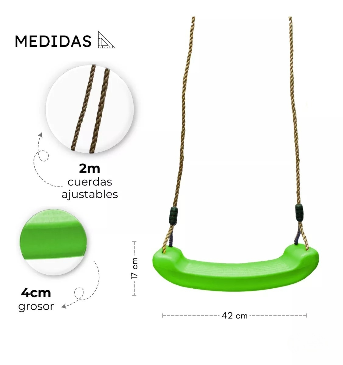 Columpio Para Ninos Plastico Con Cuerdas Swing Asiento Verde