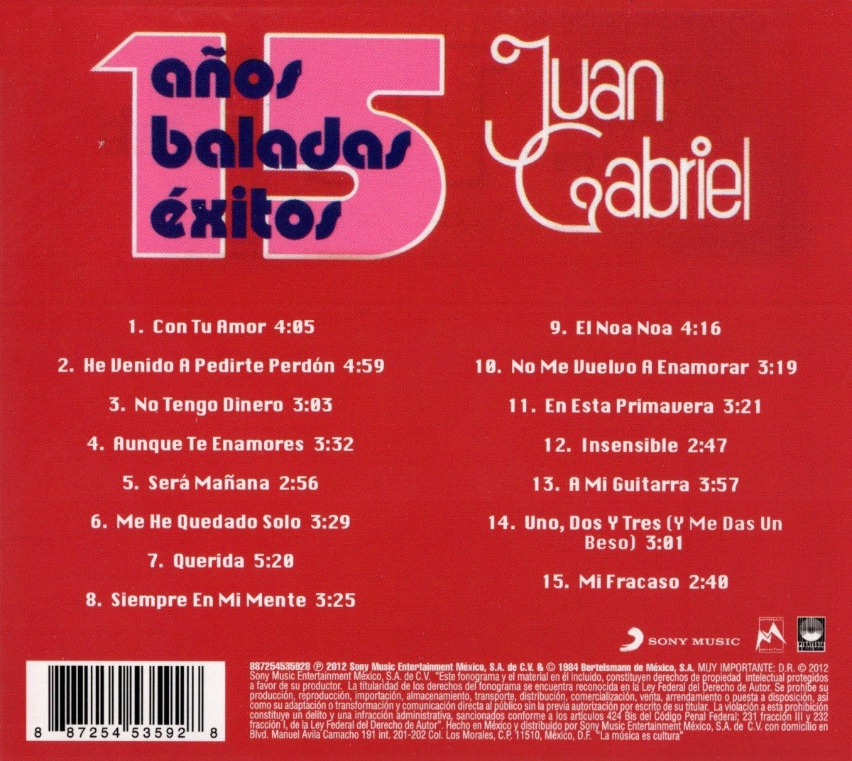 Juan Gabriel - 15 Años Baladas Exitos - Disco Cd.