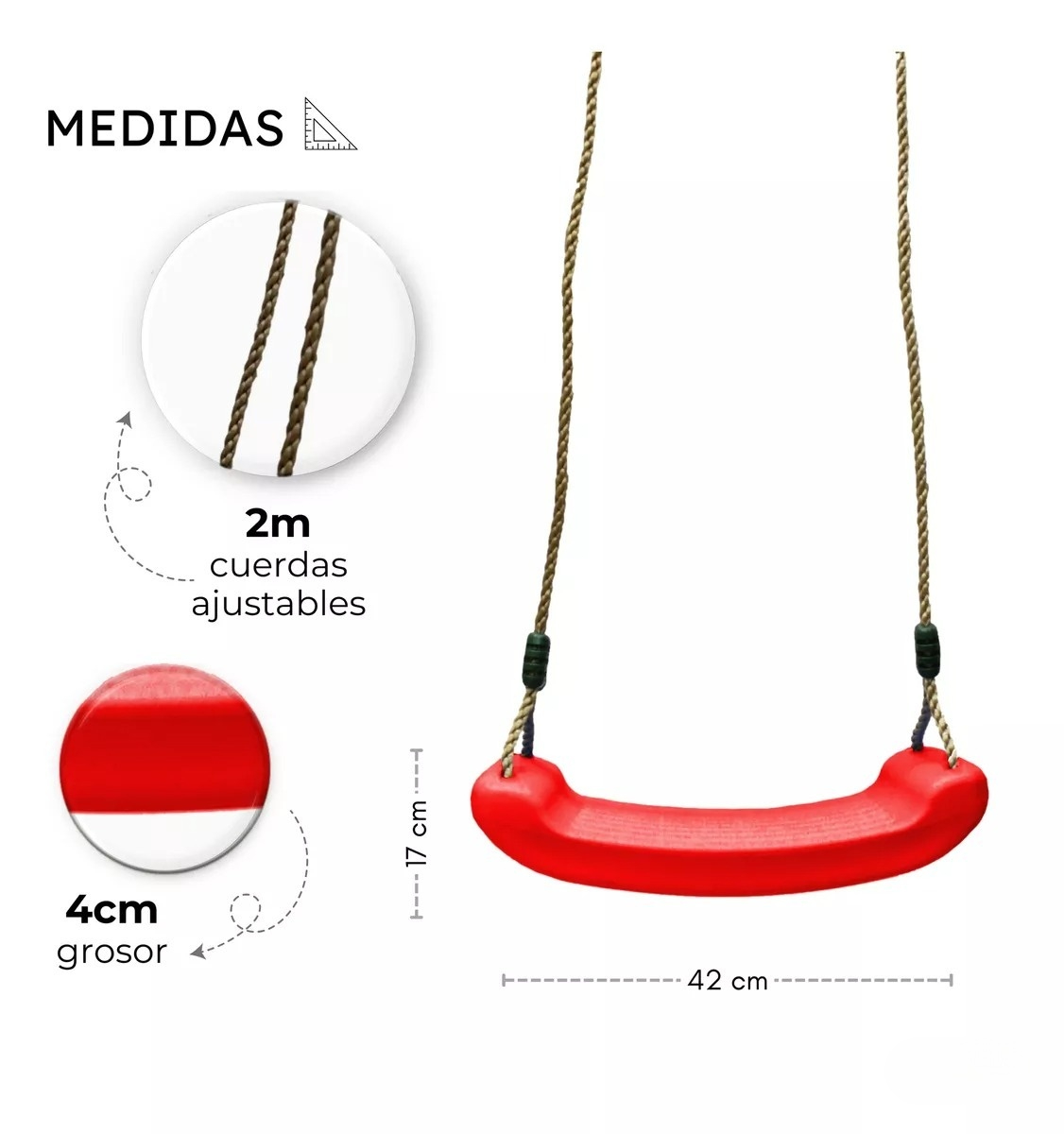 Columpio Para Niños Plastico Con Cuerdas Swing Asiento rojo