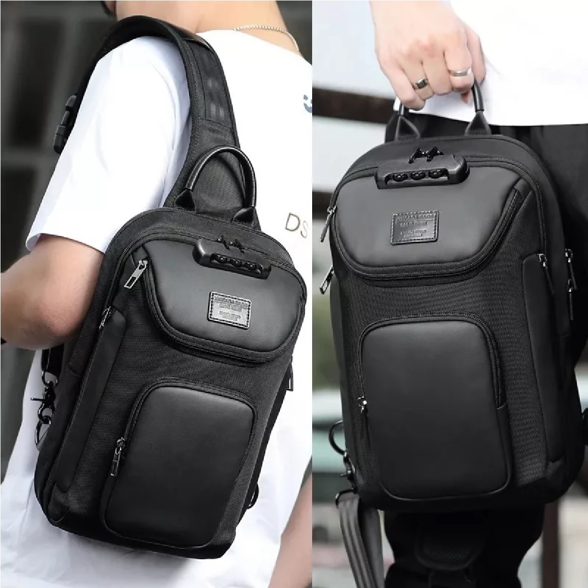 Mochila Cruzada Bandolera Pechera Impermeable Usb Lujo P/man