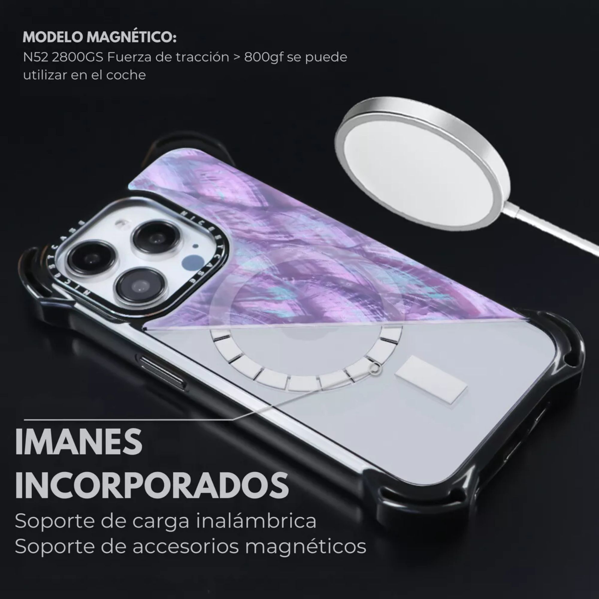 Funda Uso Rudo Ultra Bounce Concha Nacar Para Iphone 15 Concha morada Magsafe