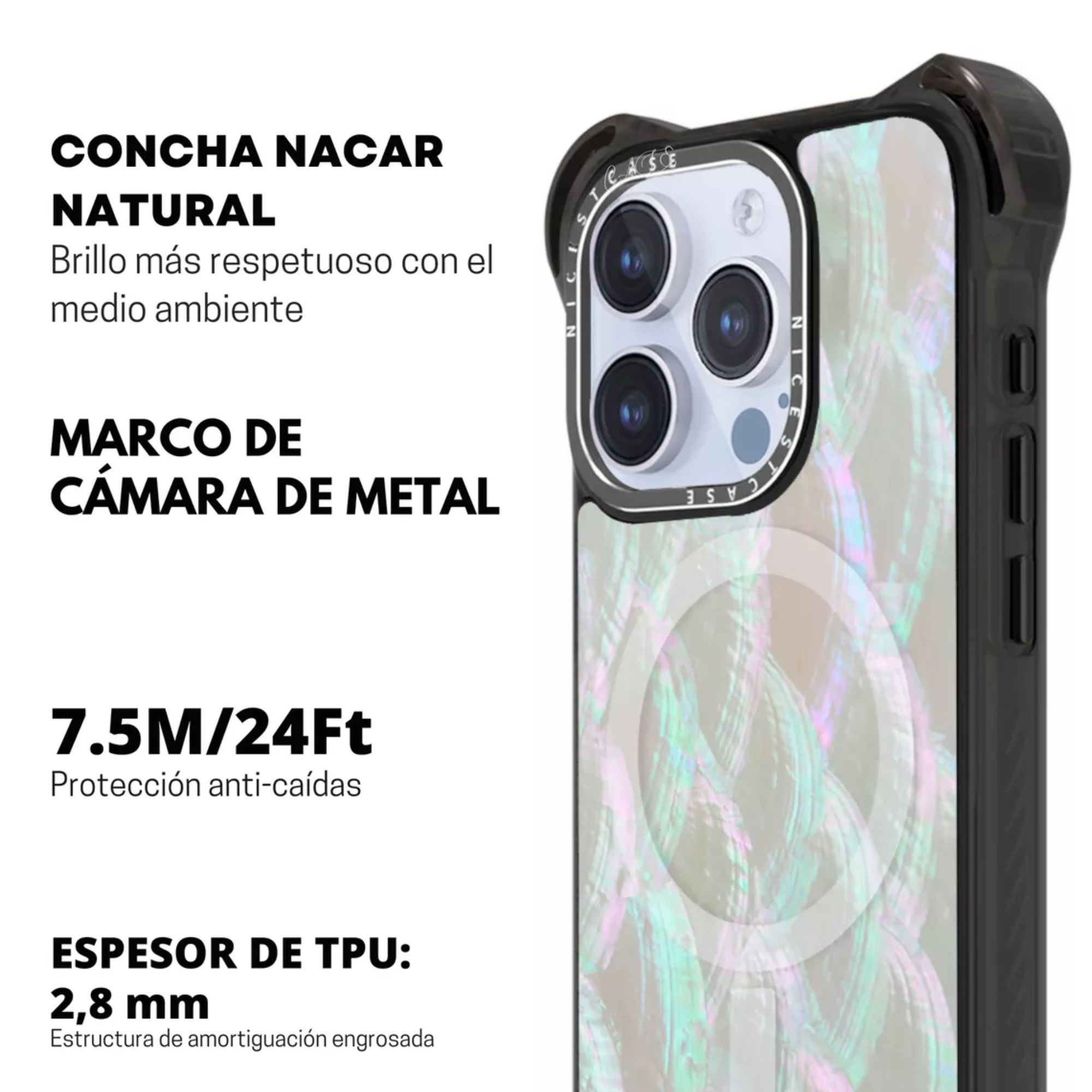 Funda Uso Rudo Ultra Bounce Concha Nacar Para Iphone 15  Concha Color blanco Magsafe